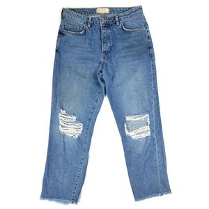 FREE PEOPLE Tattooed Boyfriend Raw Hem Jeans Destroy Distressed Denim Cowgirl 27